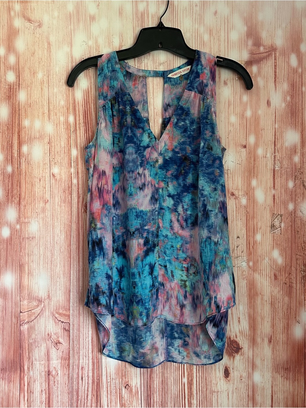 Rebecca Taylor Blue Pastel Pink Watercolor Silk Tank Top Blouse Size 0
